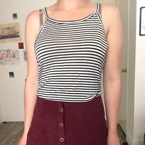 Maroon Skirt with Black&White Stripped tank